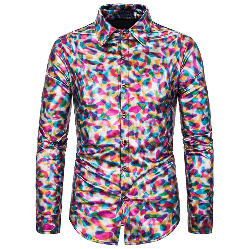 Рубашка мужская Блестящая с длинным рукавом люксовая брендовая Классическая для