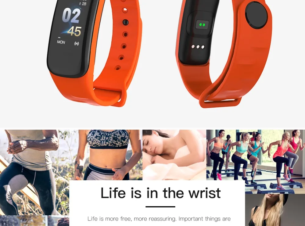 Longet цветной экран C1Plus умный Браслет кровяное давление браслет HeartRate монитор FitnessTracker браслет для мужчин и женщин