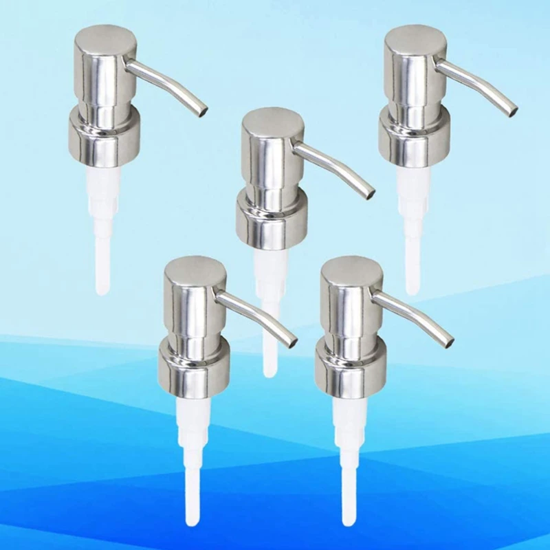 

5Pcs Stainless Steel Soap Pump Replacement 28 Teeth Metal Bottle Nozzles Lotion Dispenser Head