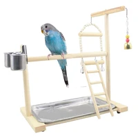 parrot playstand wooden bird playground play gym training perch platform hanging cage climbing ladder ramp chew toy feeder cups