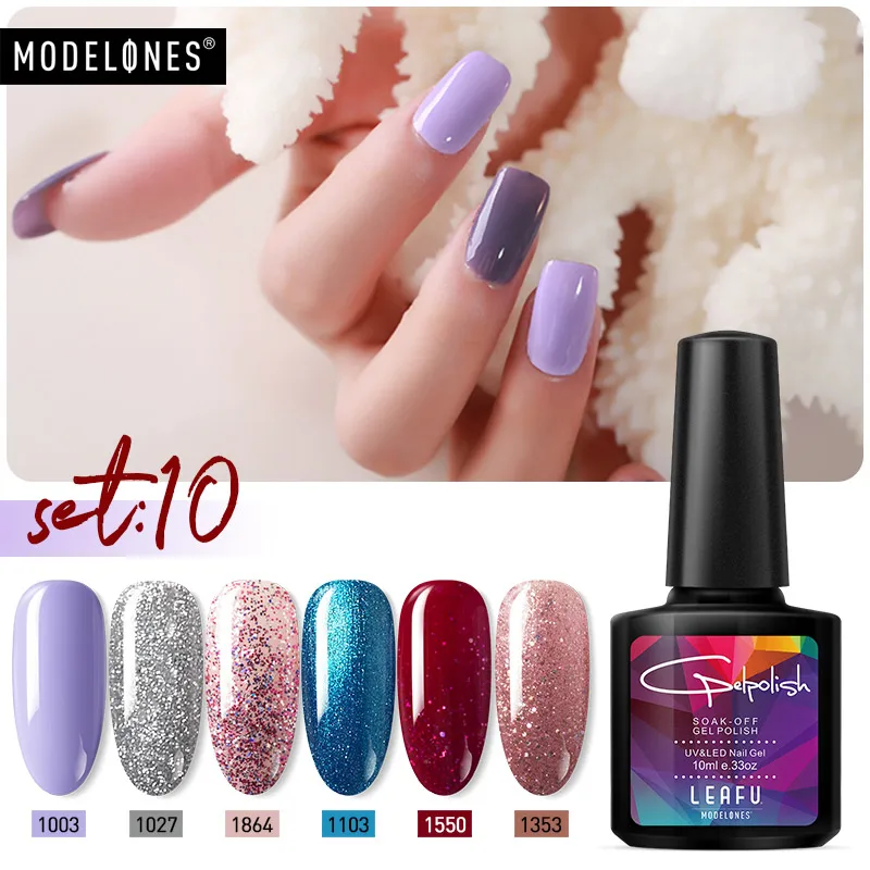Modelones 6 шт./лот Блеск УФ гель лак для ногтей искусство салон led лампы Гель наборы