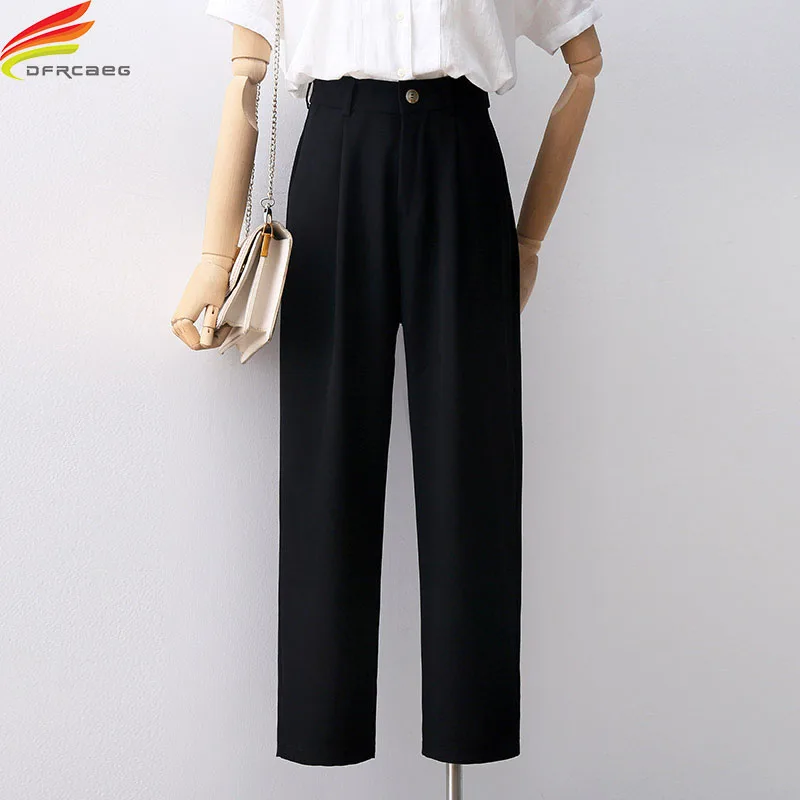 

Черные брюки для женщин, осень 2021, Новое поступление, офисная одежда до щиколотки с высокой талией, женские брюки, женские брюки высокого кач...