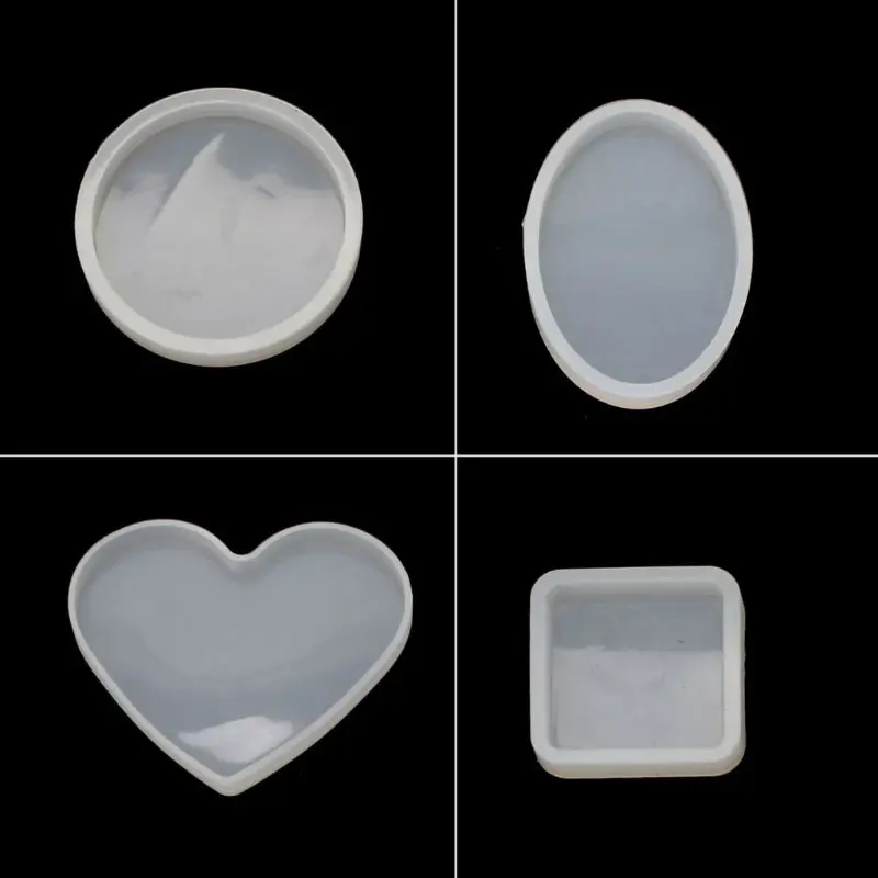 

18Pcs Coaster Silicone Resin Mold Round Square Rectangle Heart Oval Molds Kit 87HC