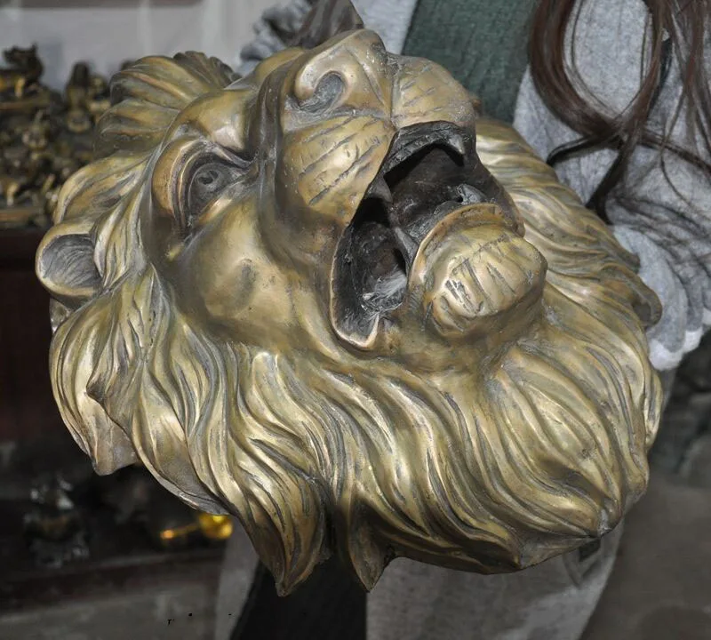

wedding decoration Huge Chinese fengshui Bronze animal ferocious Lion head Wall hanging statue