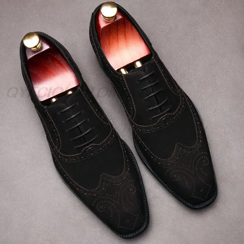 Замшевые мужские оксфорды из коровьей кожи итальянские туфли броги Мужская