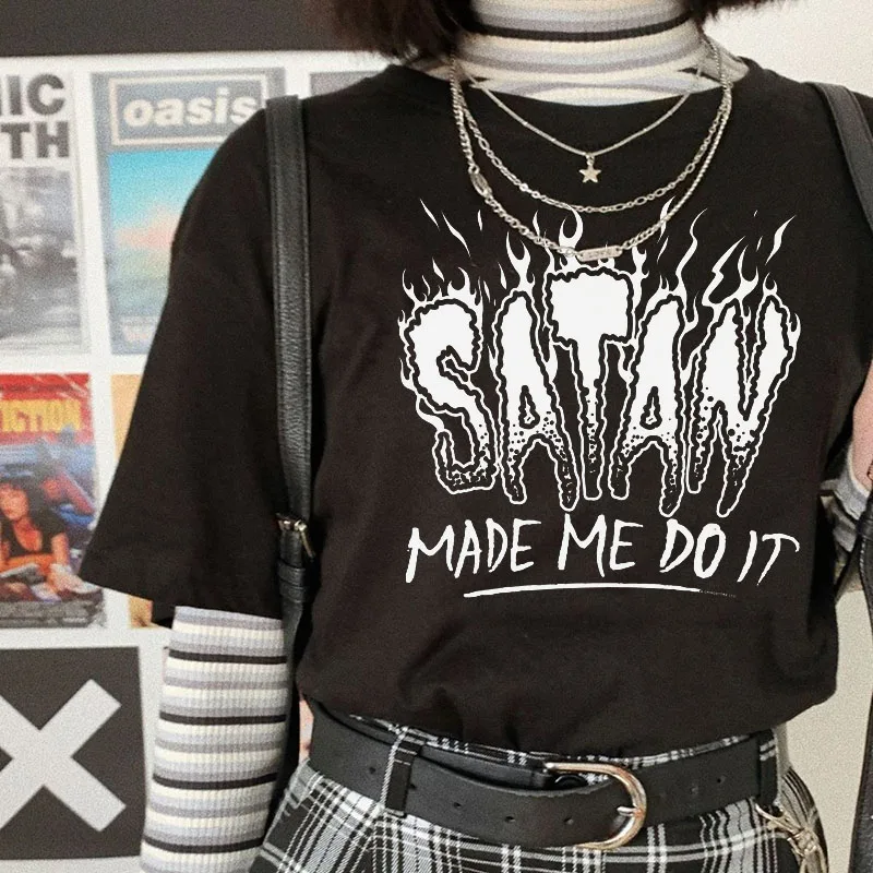 Футболка Satan Made Me Do It с алфавитом в стиле хип-хоп панк готика Harajuku повседневная
