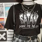 Футболка Satan Made Me Do It с алфавитом в стиле хип-хоп, панк, готика, Harajuku, повседневная, большой размер, повседневная, модная женская футболка с коротким рукавом, Веселый дьявол