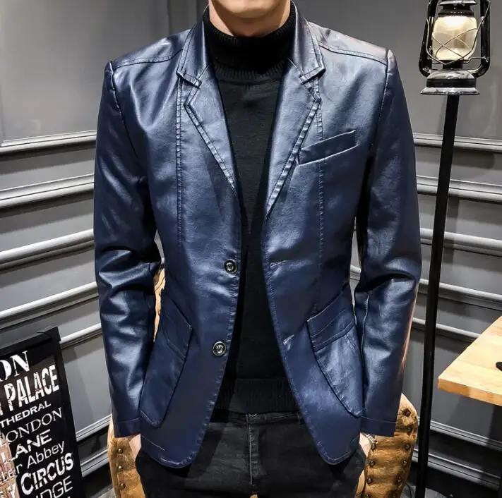 Spring autumn mens pu leather jacket slim motorcycle coat men suits jackets clothes personalized jaqueta de couro black blue