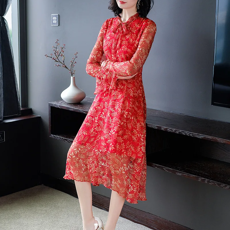 Летнее платье женская одежда 2020 шелковое винтажное красное для женщин Цветочное