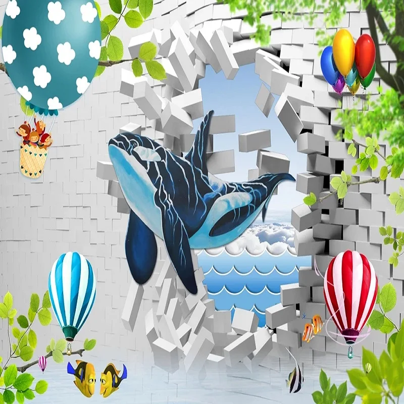

Custom large mural 3D wallpaper Underwater world fish stereo brick whale child bedroom mural TV back wall decor deep 5D embossed