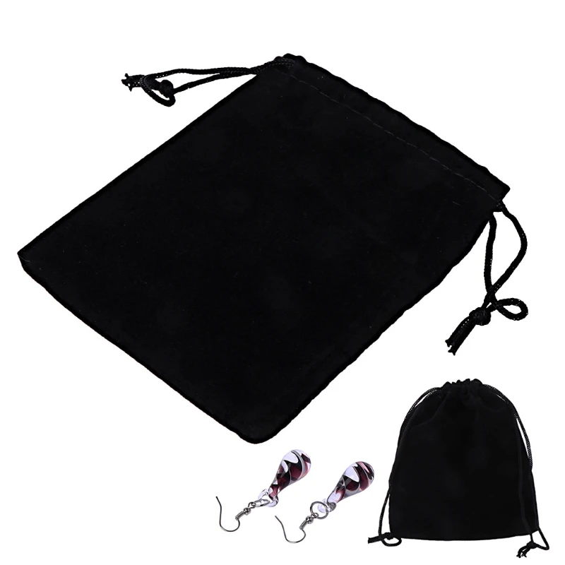 Большие бархатные тканевые классические черные мешочки для ювелирных изделий с
