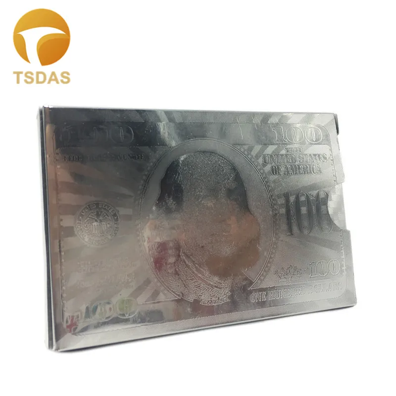 54 шт./компл. серебряные игральные карты для покера USD $100 доллар серебряная фольга