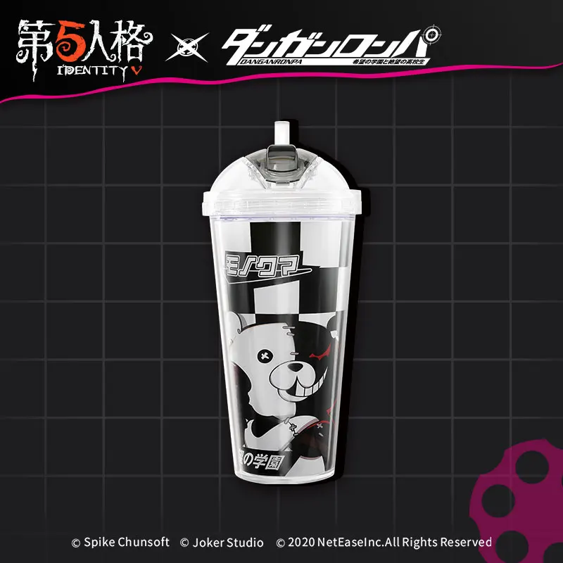 

420ml Identity V x Danganronpa Monokuma Cosplay Milk Tumbler with Dome Lids Cute Plastic Cups With Straw Reusable Water Bottle