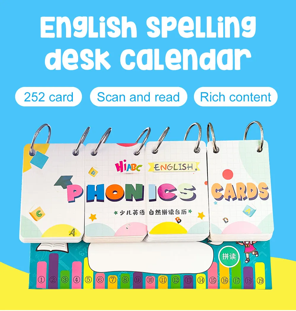 252 PCS English Phonics Calendar Word Card Kids Toy Educational Learning Flashcards Sight Words Kids Gift english world 1 flashcards