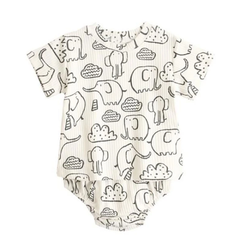 

Baby Short Sleeve T-Shirt Top Shorts Pants Set Cartoon Animal Print Summer Outsuit Newborn Bag Fart Clothing for 0-36Months 69HE