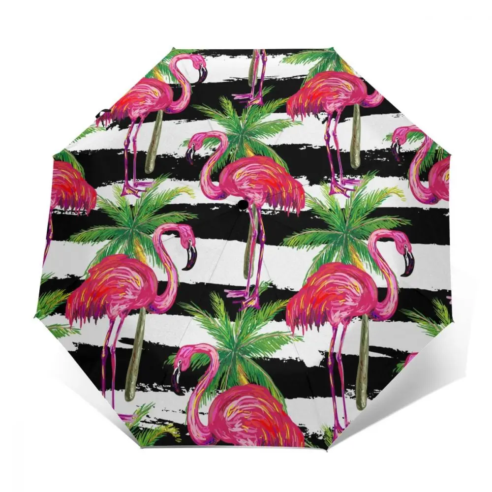 

Exotic Pink Flamingo Birds And Palm Trees Windproof Automatic Folding Inverted Umbrella Portable Paraguas for Man Woman