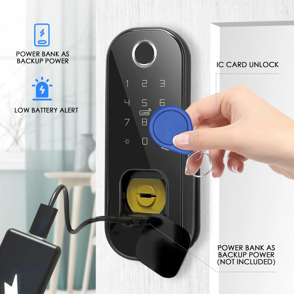 

5 in 1 Smart Door Lock Fingerprint Password Electronic Door Lock Keyless WiFi Entry Door Lock Auto-Locking for Home Apartment