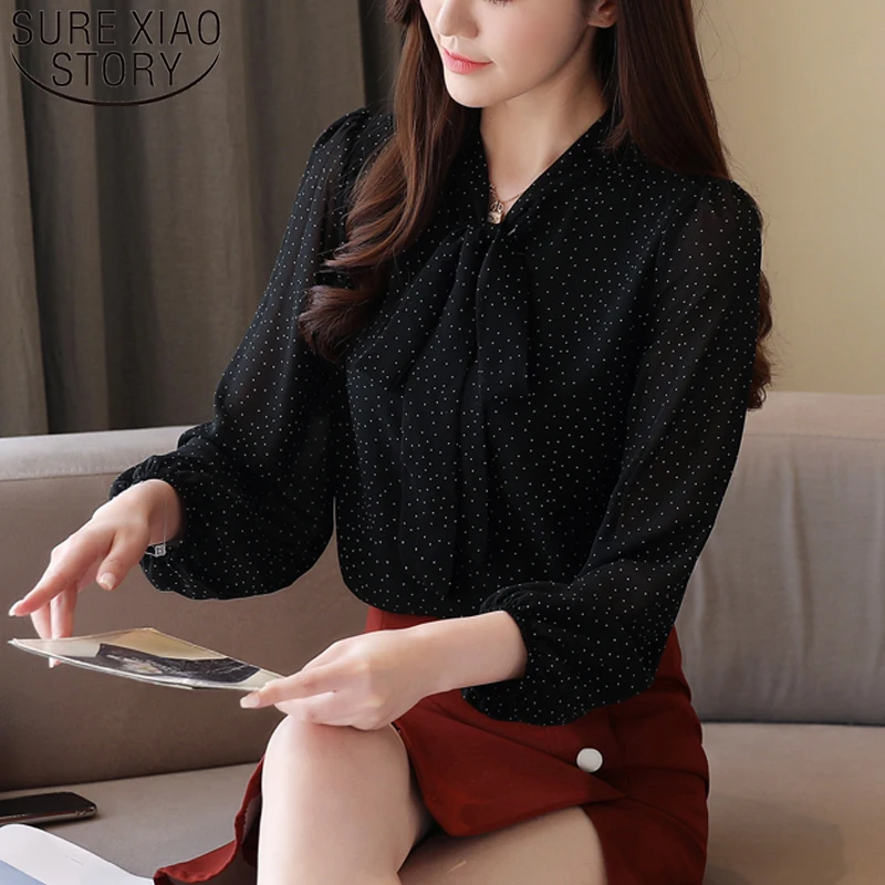 Женская шифоновая блузка с рукавами фонариками и галстуком бабочкой|Блузки| |