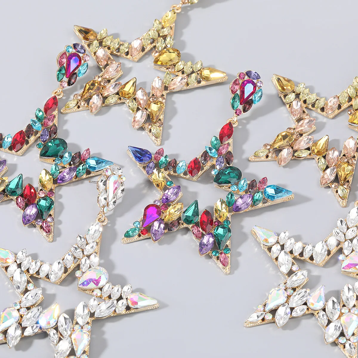 

Fashion Metal Rhinestone Star Earrings Female Popular Exaggerated Dangle Earrings Party Accessories
