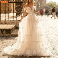 off shoulder wedding gowns boho 2021 vestido de novia lace appliques tulle a line bridal dresses women customized suknia slubna