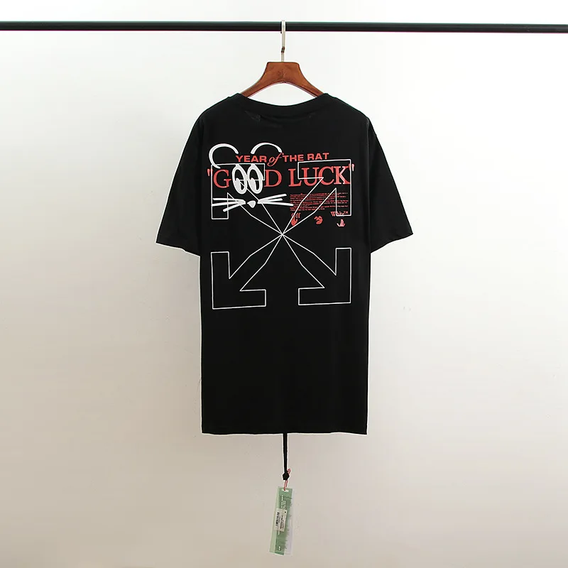 

New OFF OW WHITE Year of the Rat Limited Good Luck Mickey Mouse Classic Arrow Print Short Sleeve Men's and Women's T-Shirt