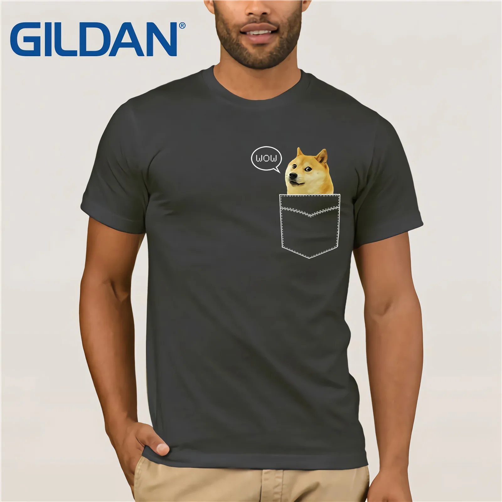 Мужская футболка с короткими рукавами shaba Inu летняя карманом и надписью Wow Dank Pixel