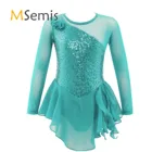 Детское балетное трико для девочек, танцевальное платье с длинным рукавом и круглым вырезом, платье для катания на коньках