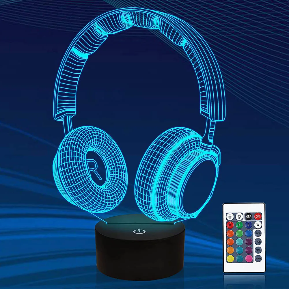

3D Earphone Model LED Night Light Touch Remote Table Lamp Kids Room Decor Night Light Headphone Colorful Desk Table Lamp Office