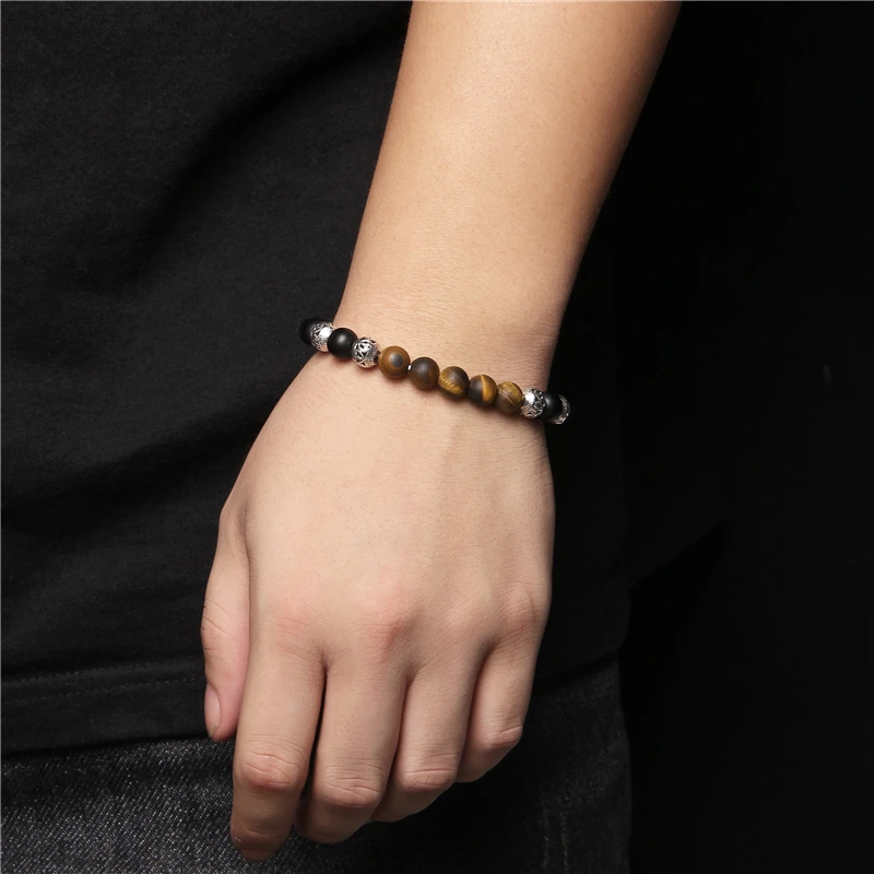 Браслет из бисера 8 мм натуральный камень черный оникс бусины мужской браслет