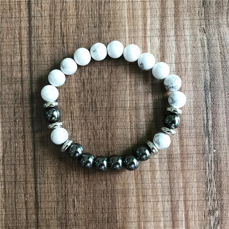 Браслет Из Натурального Гематита и Howlite 8 мм круглые бусины ювелирные изделия для