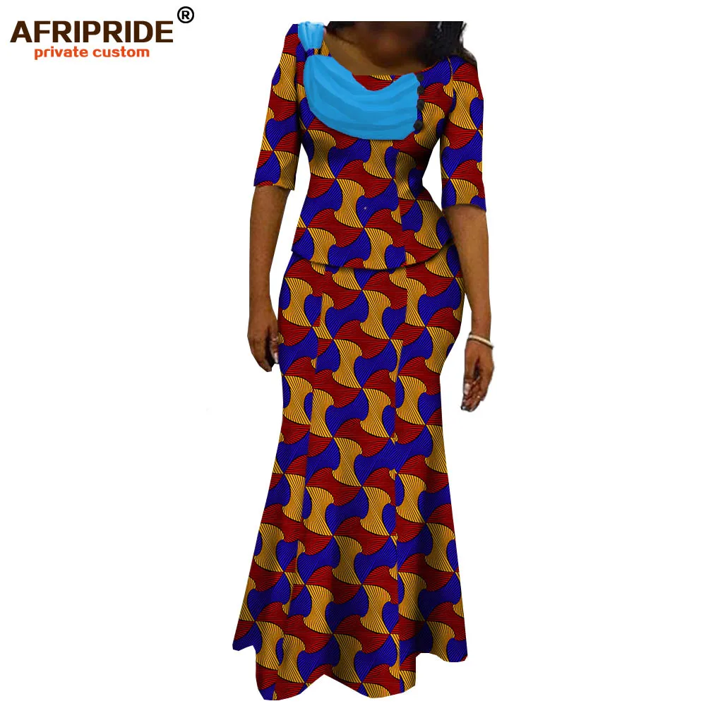 Afripride африканская юбка костюм для женщин сделанный на заказ короткий рукав топ+ юбка в пол женский хлопковый костюм A722632