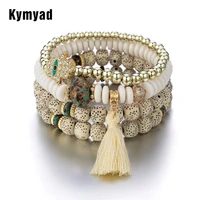 kymyad bohemia bracelet for women resin beads stone bracelet tassel charm bracelets multilayer wristband party dating accessory