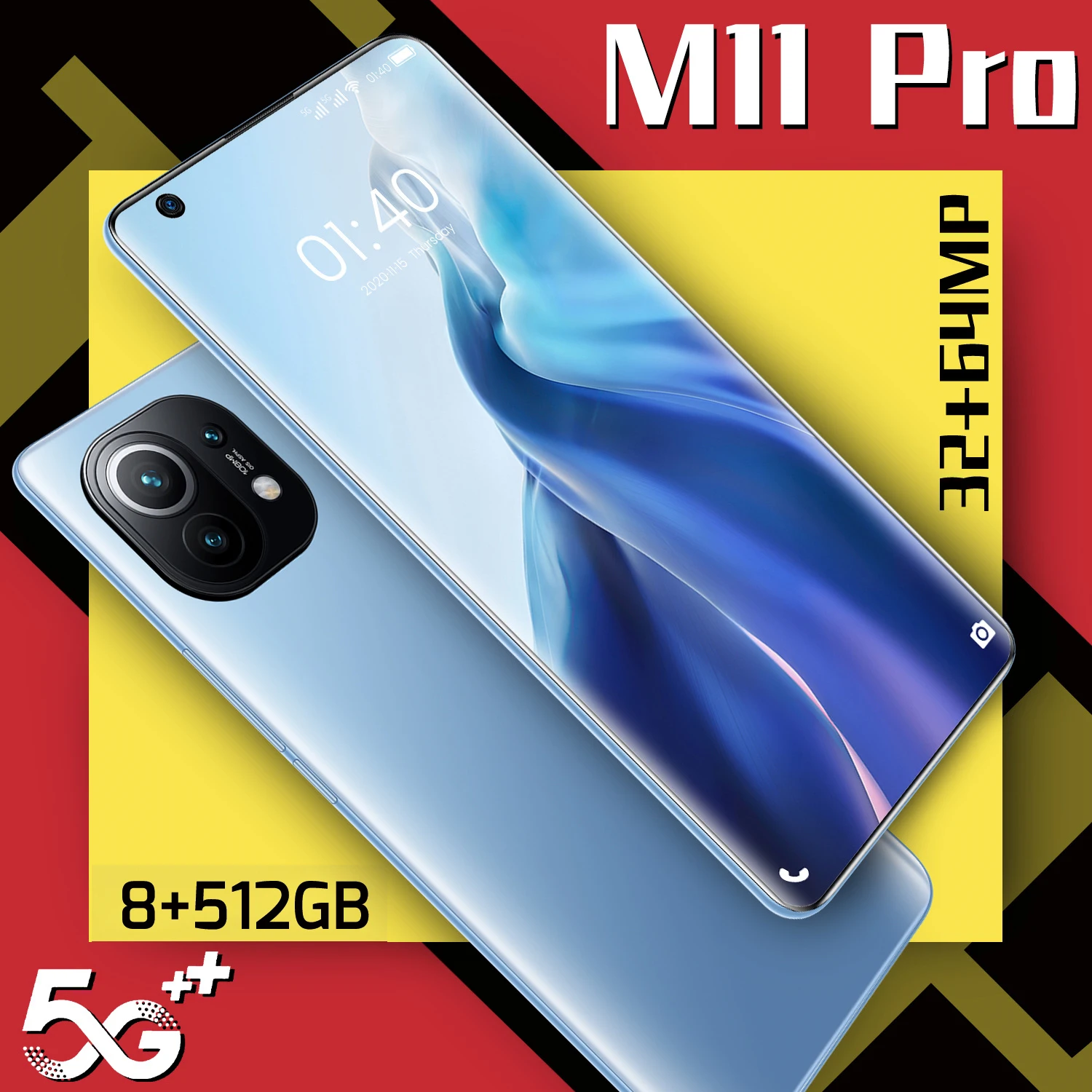 

M11 Pro 7.3 Inch 6800mAh 8GB+512GB Andriod 11 Smart Phone Global 5G LTE Bands 32+64MP Fingerprint Unlock Cellphone MTK6889+