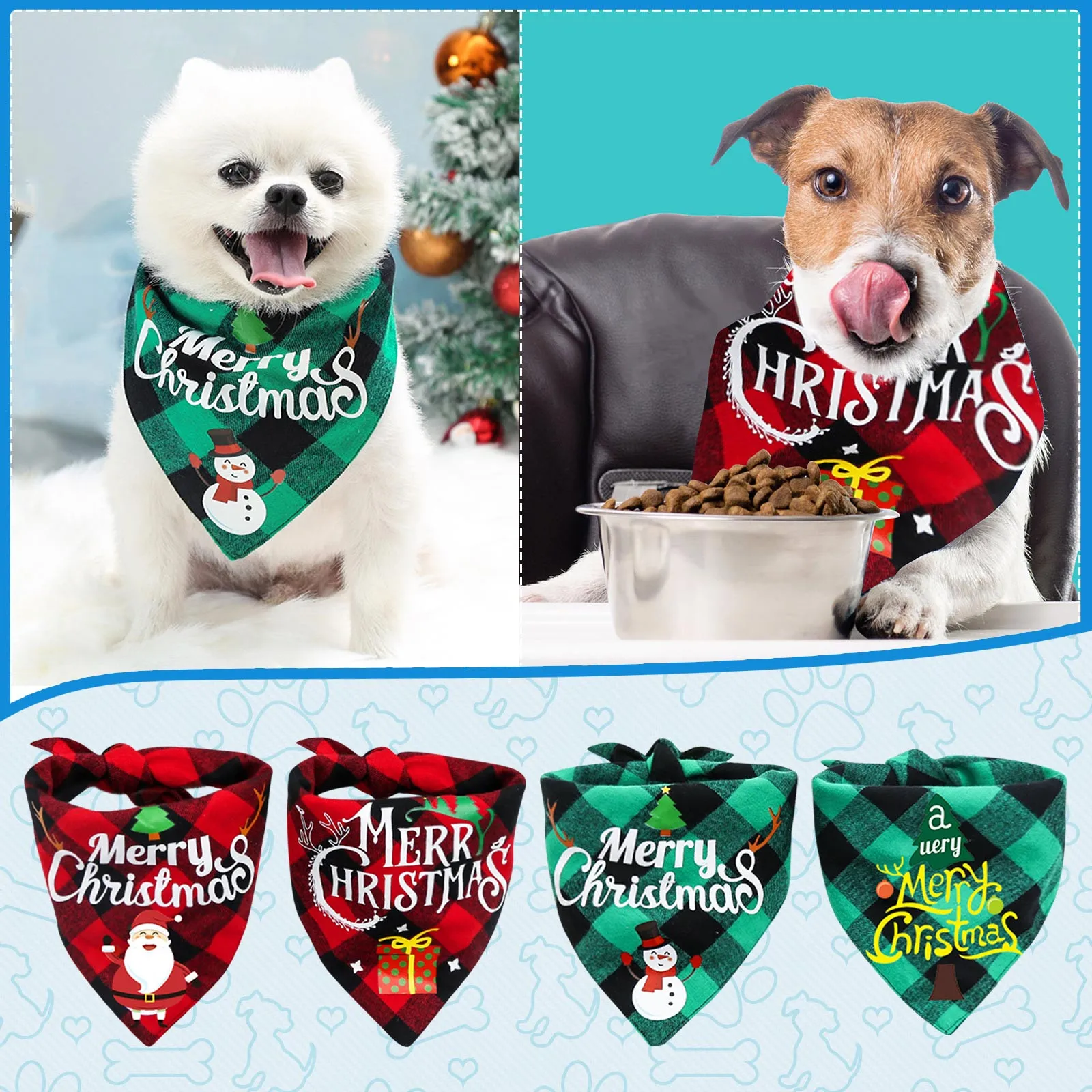 

Рождественские банданы для домашних животных, ошейник для собак, кошек, треугольные нагрудники, шарф, ошейник с рисунком Санта-Клауса для де...