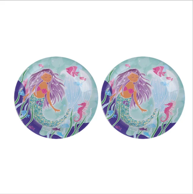 6pcs 9 inch disk Тема русалки одноразовые принадлежности для вечеринки воздушный шар баннер спиральная лента шляпа украшение детей день рождения украшения - Цвет: 6pcs 9 inch disk