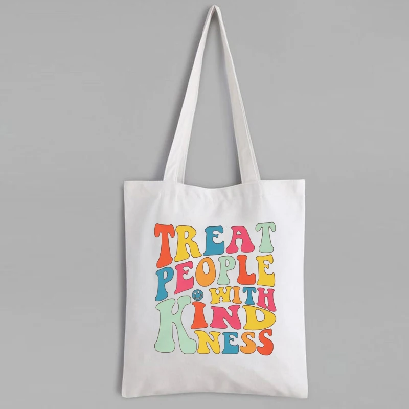 

Treat People with Kindness Tote Bags Eco Friendly Products Treat People with Kindness Canvas Bag Letter Shopping Bags New