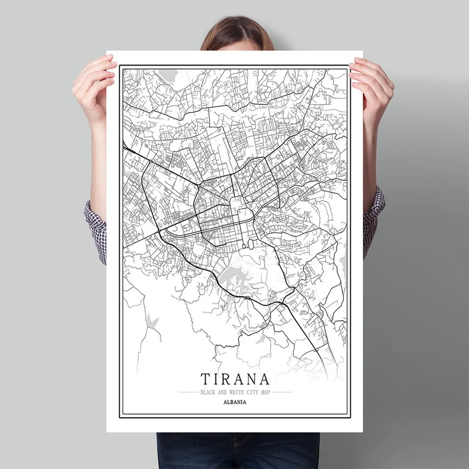 Черно белая карта города мира Постер для Северной гостиной настенные