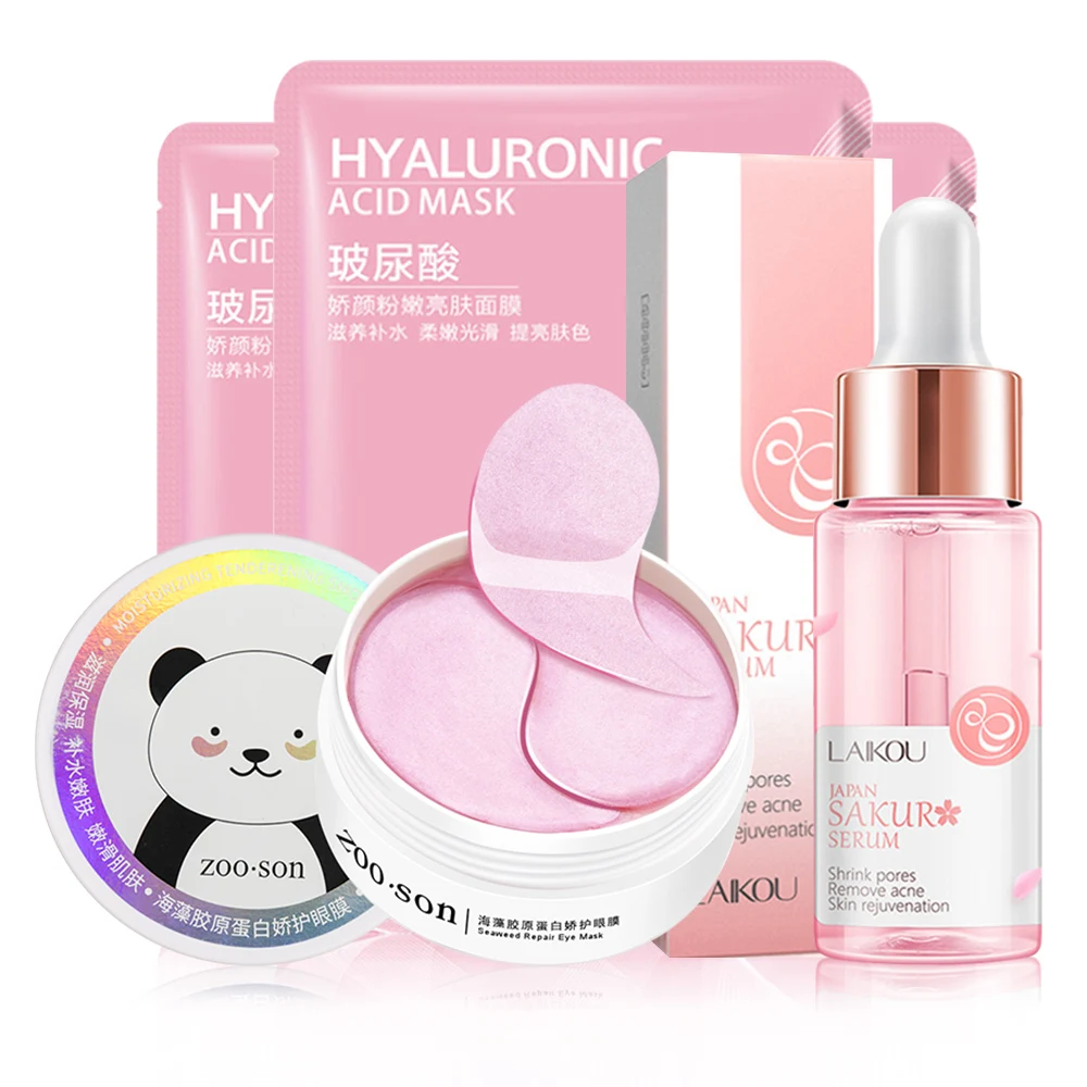 

Eye patches mask Facial skin care set moisturizing collagen essence with cherry blossoms facial serum and mask, beauty makeup