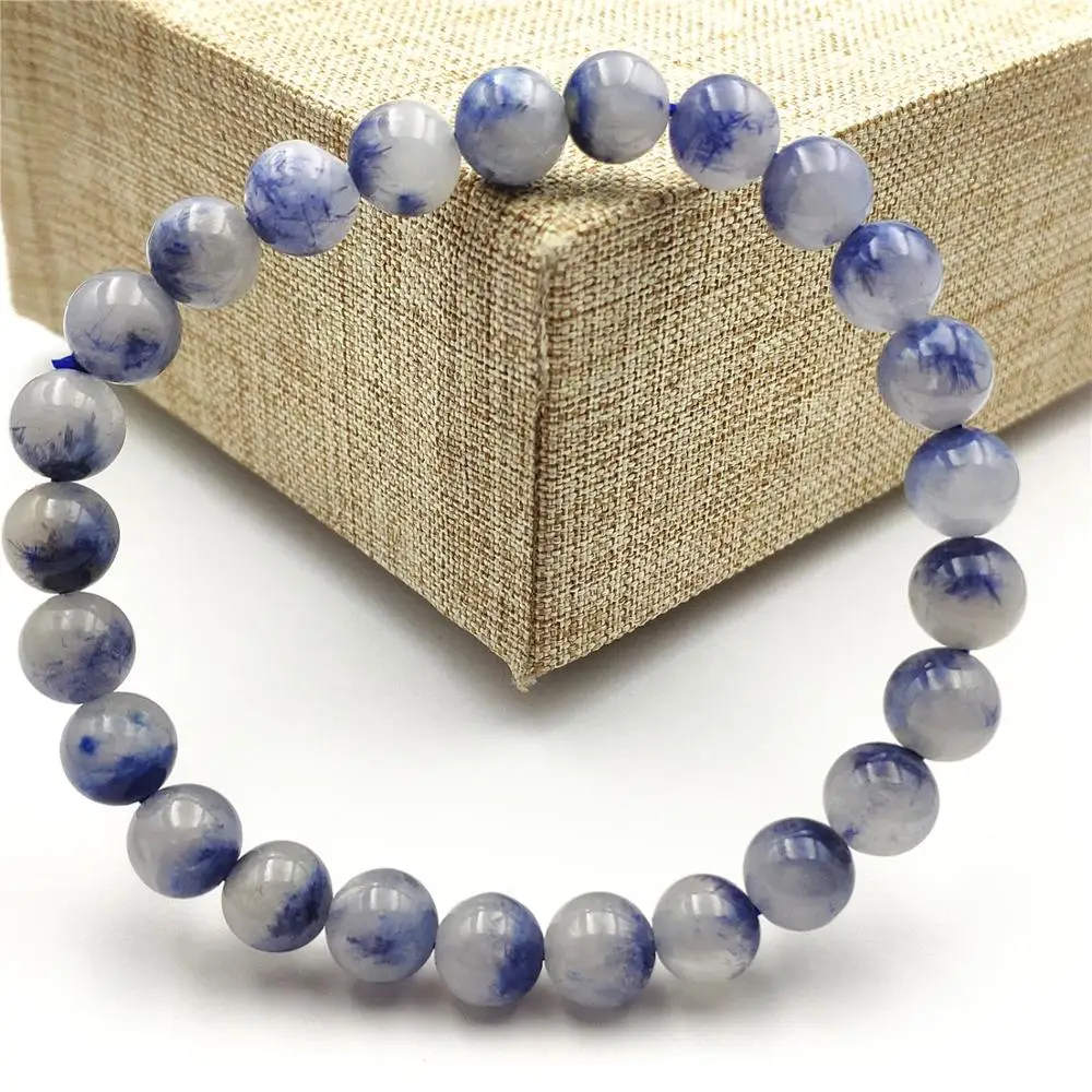 Браслет из натурального синего кварца с рутилированными кристаллами и круглыми