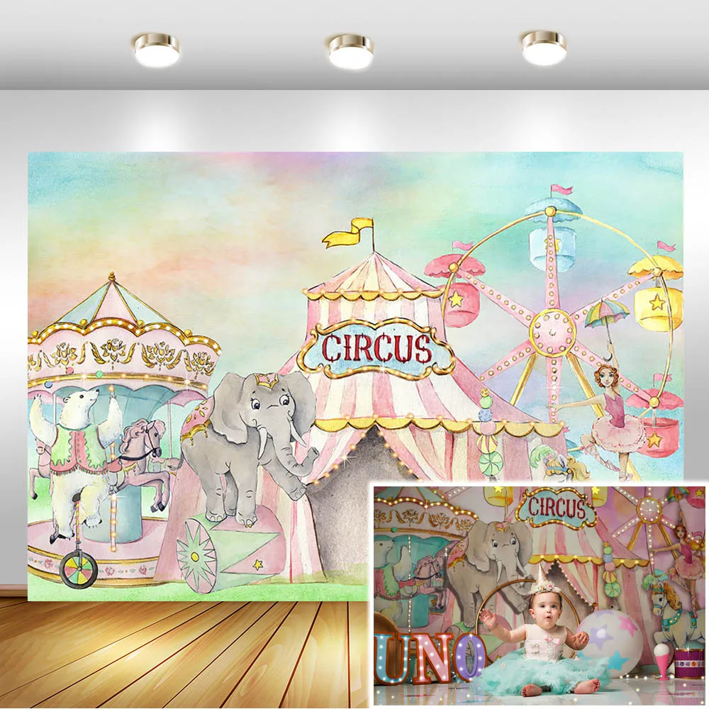 Cirque Theme Anniversaire Toile De Fond Rose Tente Elephant Ours Mer Lion Fond Pour Photographie Fete D Anniversaire Decoration Banniere Leather Bag