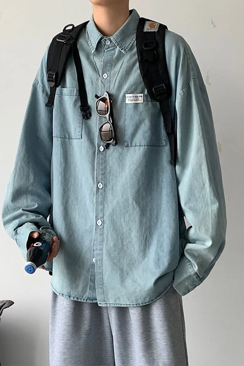 

2020 Spring And Autumn New Youth Popular Solid Color Loose Chic Denim Long-sleeved Shirt Fashion Casual Top Coat M-3XL