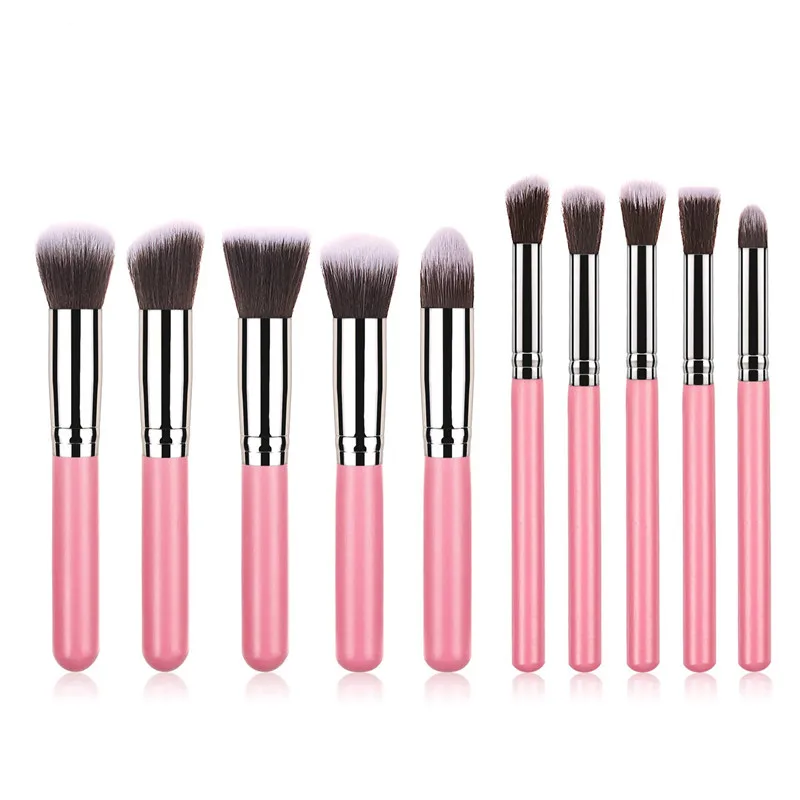 Pink Silver 10 шт./лот, наборы кистей для макияжа, мини-набор, инструменты, косметическая кисть, основа, тени для век, подводка для глаз, кисть для пудры, макияж G10004 - Handle Color: Pink Silver