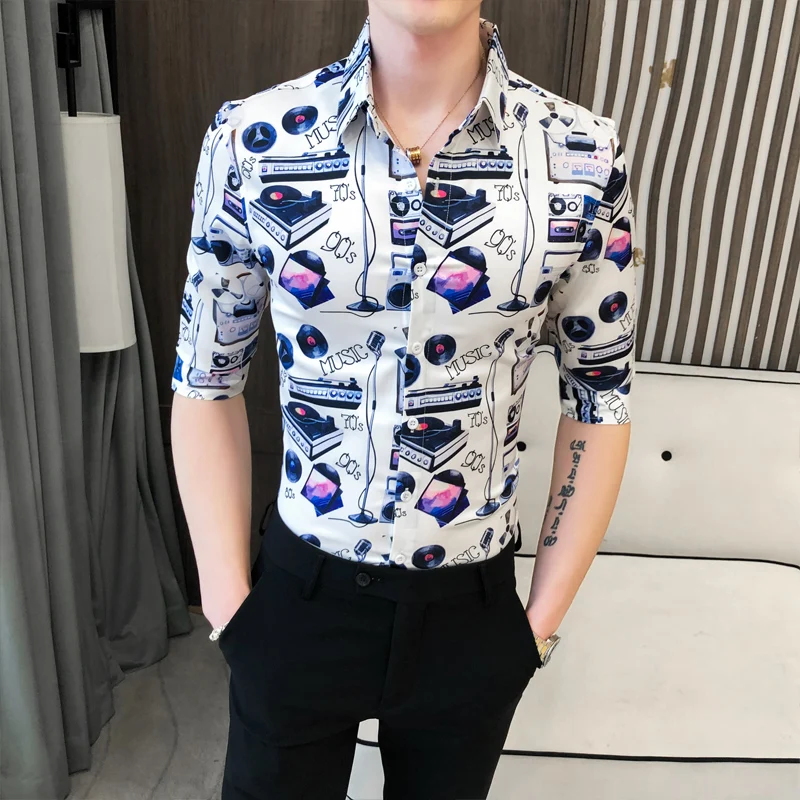 Модная мужская рубашка с принтом лето 2020 универсальная приталенная Мужская