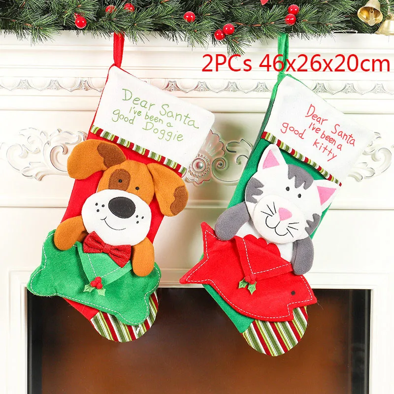 Рождественские чулки, носки, кошка, собака, лось, Navidad, год, мешок для конфет Рождество, украшения, рождественские елки, вечерние подарочные сумки для детей