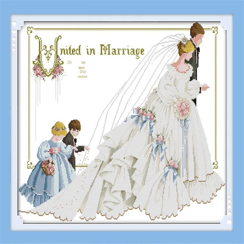 

Needlework DIY Cross Stitch Sets 11CT Embroidery Kits Wedding Dress Precise Printed DMC Canvas Patterns Counted Home Decoration