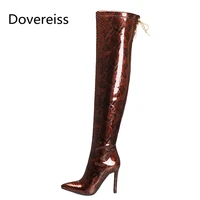 dovereiss fashion womens shoes winter pointed toe sexy zipper new concise snakeskin over the knee boots stilettos heels 32 44