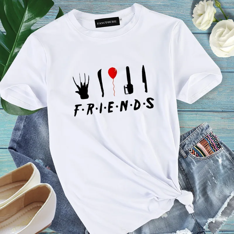 Футболка с готическим рисунком Friends Tee Harajuku женская футболка с буквенным принтом с коротким рукавом и круглым вырезом Женские топы