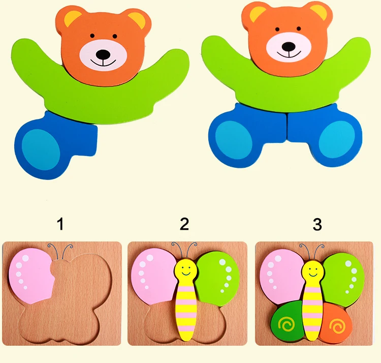 Детские 3D деревянные Обучающие игрушки-пазлы головоломки животных из цельного