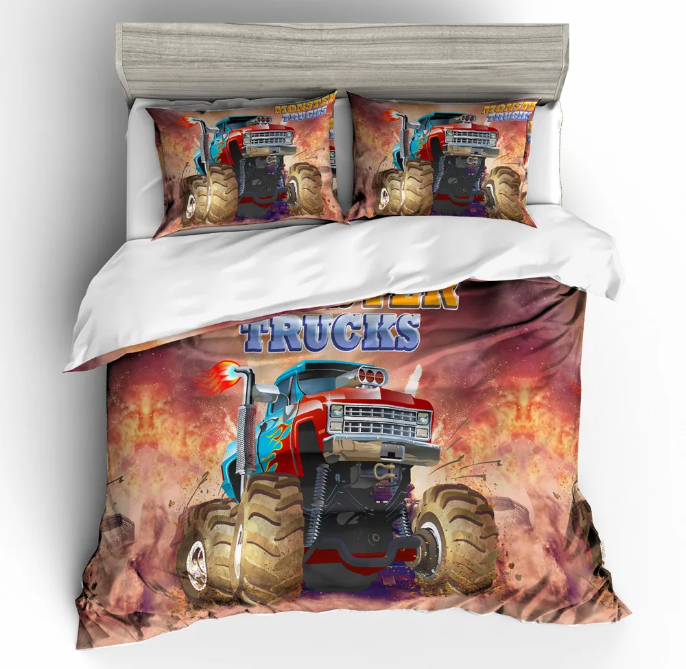 

3D Print Bedding Set Colorful Cartoon Monster Trucks Duvet Cover Set Size Twin Full Queen King Decorative Bed Set For Kids Boy