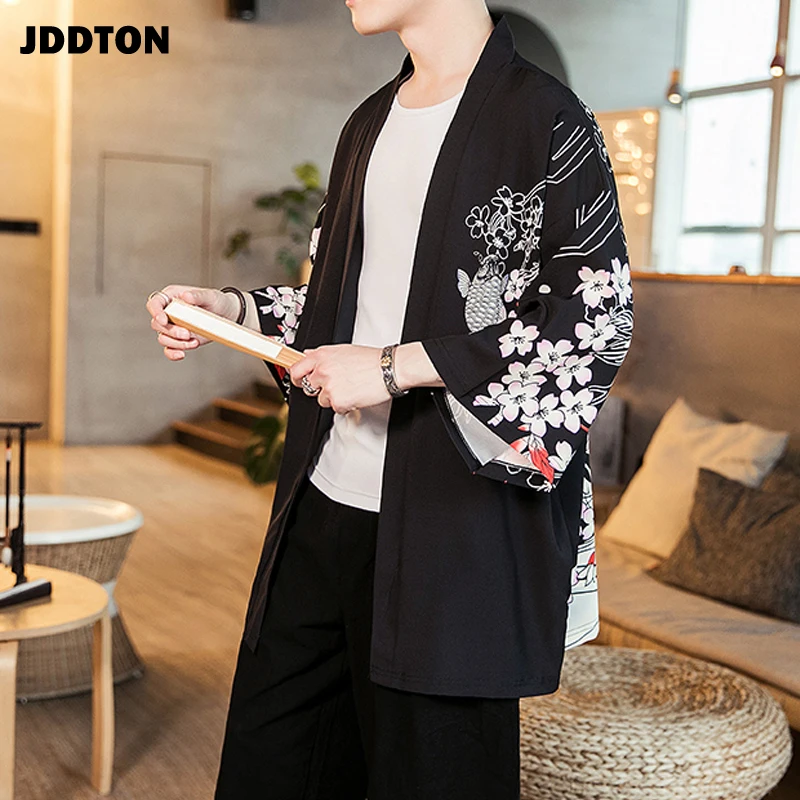 JDDTON Мужская Летняя мода Harajuku кимоно кардиган куртки юката тонкая верхняя одежда